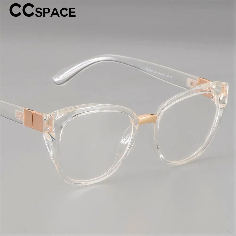 CCspace Unisex Full Rim Round Cat Eye Tr 90 Titanium Frame Eyeglasses 48092