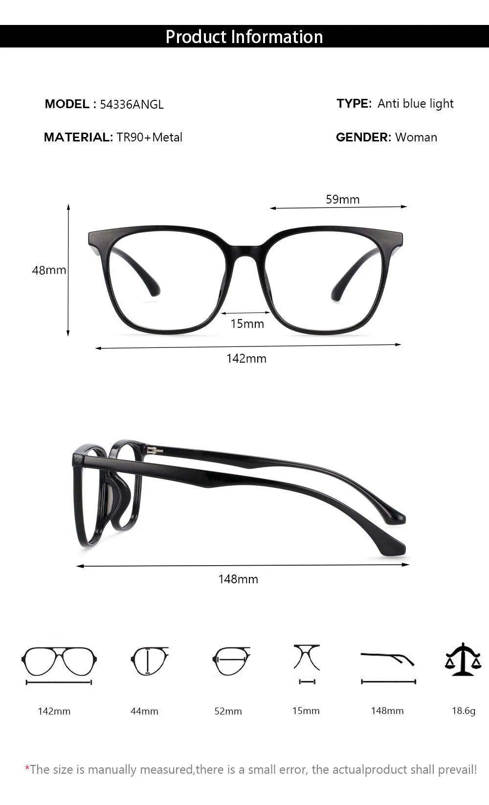 CCspace Unisex Full Rim Round Square Resin Frame Eyeglasses 54337