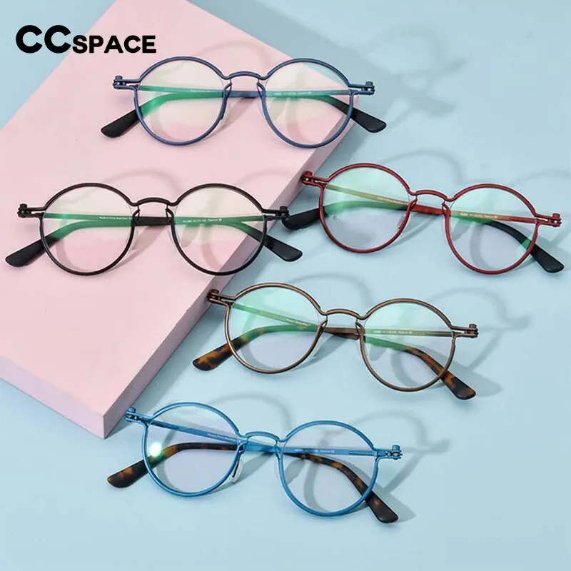 CCspace Unisex Full Rim Round Steampunk Titanium Eyeglasses 54721