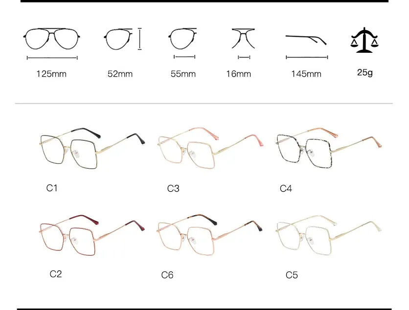 CCspace Unisex Full Rim Square Alloy Frame Eyeglasses 48241