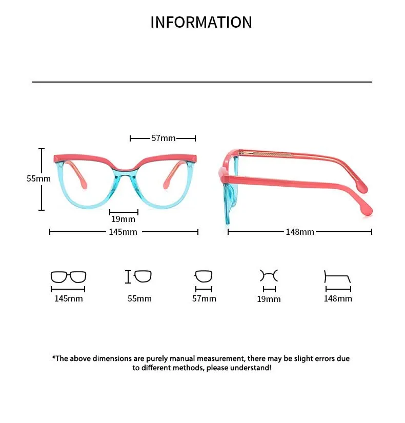CCspace Unisex Full Rim Square Cat Eye Tr 90 Titanium Eyeglasses 54724
