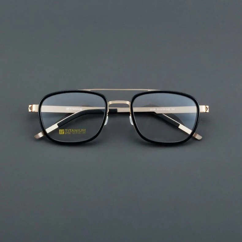 CCspace Unisex Full Rim Square Double Bridge Acetate Titanium Eyeglasses 55024