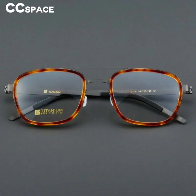 CCspace Unisex Full Rim Square Double Bridge Acetate Titanium Eyeglasses 55024