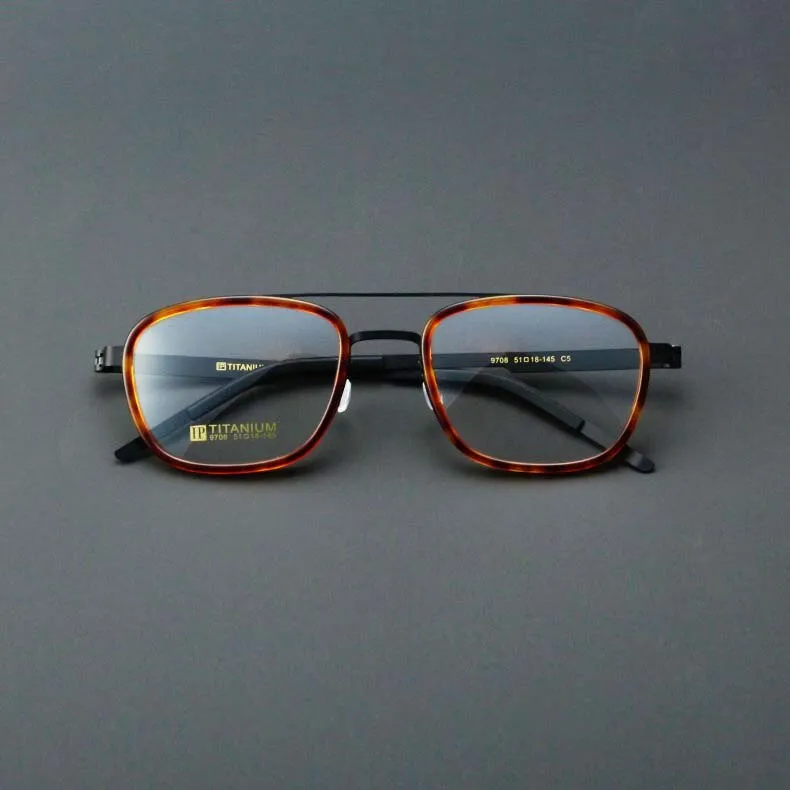 CCspace Unisex Full Rim Square Double Bridge Acetate Titanium Eyeglasses 55024