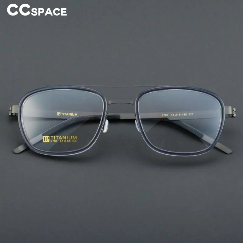 CCspace Unisex Full Rim Square Double Bridge Acetate Titanium Eyeglasses 55024