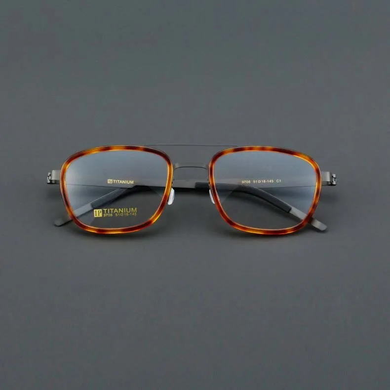 CCspace Unisex Full Rim Square Double Bridge Acetate Titanium Eyeglasses 55024