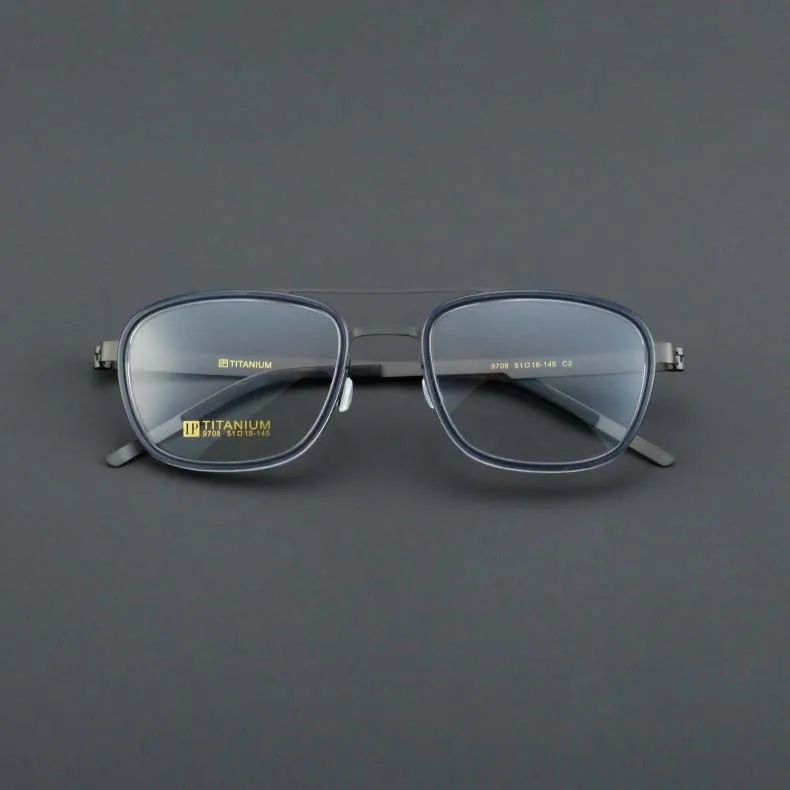 CCspace Unisex Full Rim Square Double Bridge Acetate Titanium Eyeglasses 55024