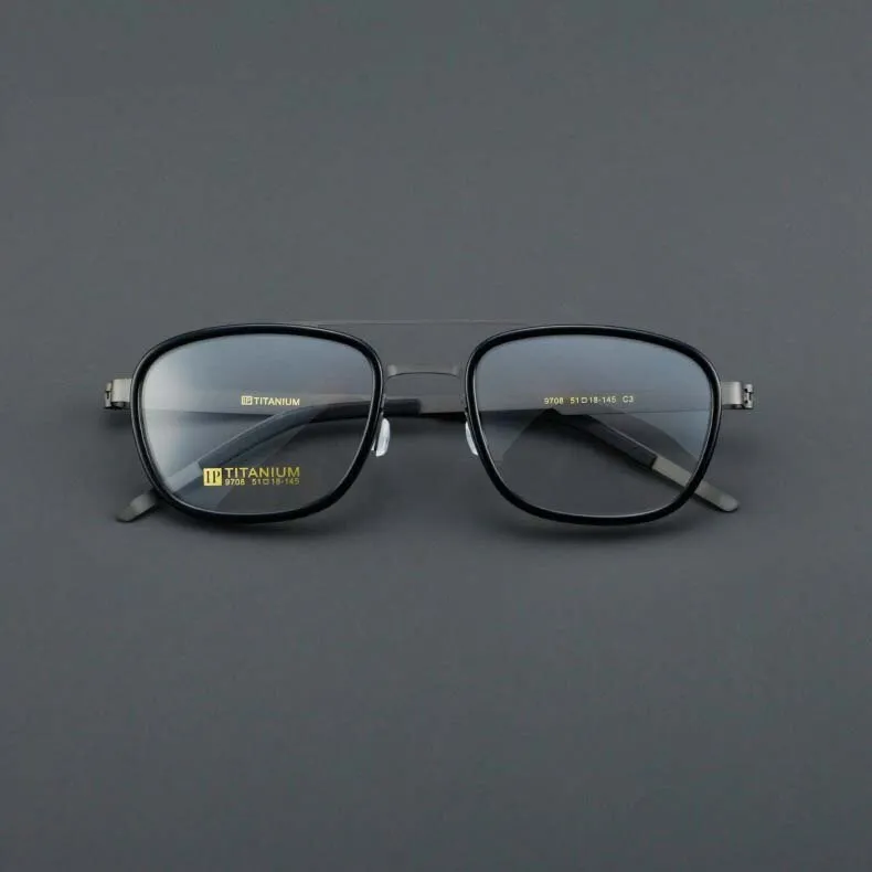 CCspace Unisex Full Rim Square Double Bridge Acetate Titanium Eyeglasses 55024