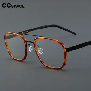 CCspace Unisex Full Rim Square Double Bridge Acetate Titanium Eyeglasses 55024