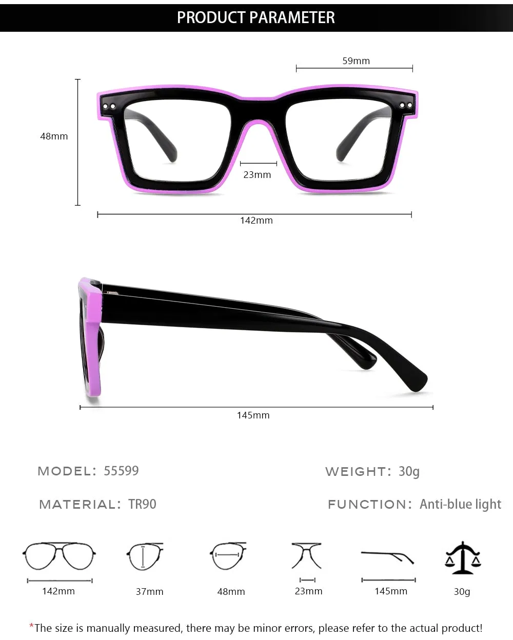 CCspace Unisex Full Rim Square Punk Acetate Eyeglasses 55599