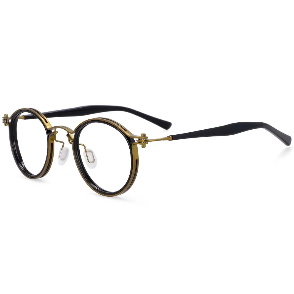 CCspace Unisex Full Rim Square Round Acetate Alloy Steampunk Frame Eyeglasses 54227