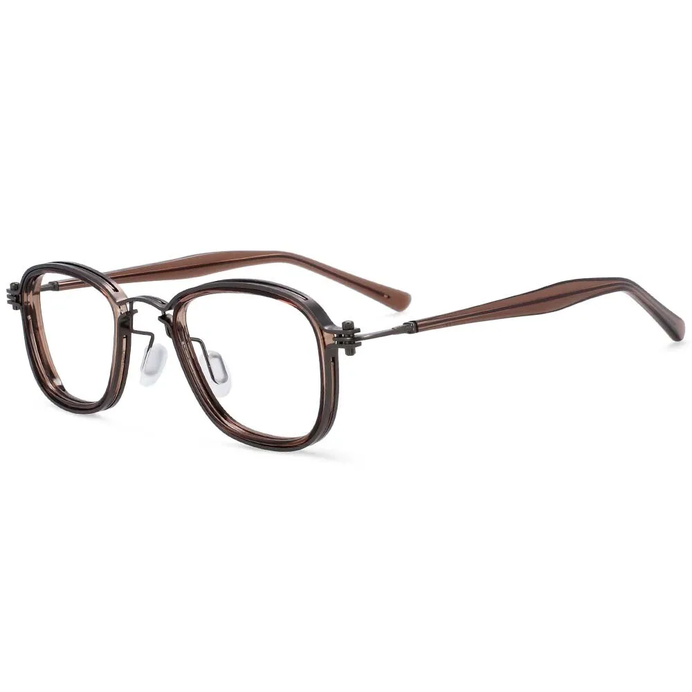 CCspace Unisex Full Rim Square Round Acetate Alloy Steampunk Frame Eyeglasses 54227
