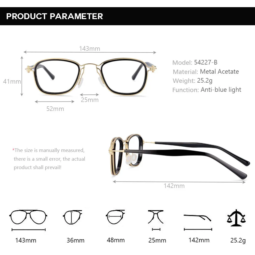 CCspace Unisex Full Rim Square Round Acetate Alloy Steampunk Frame Eyeglasses 54227