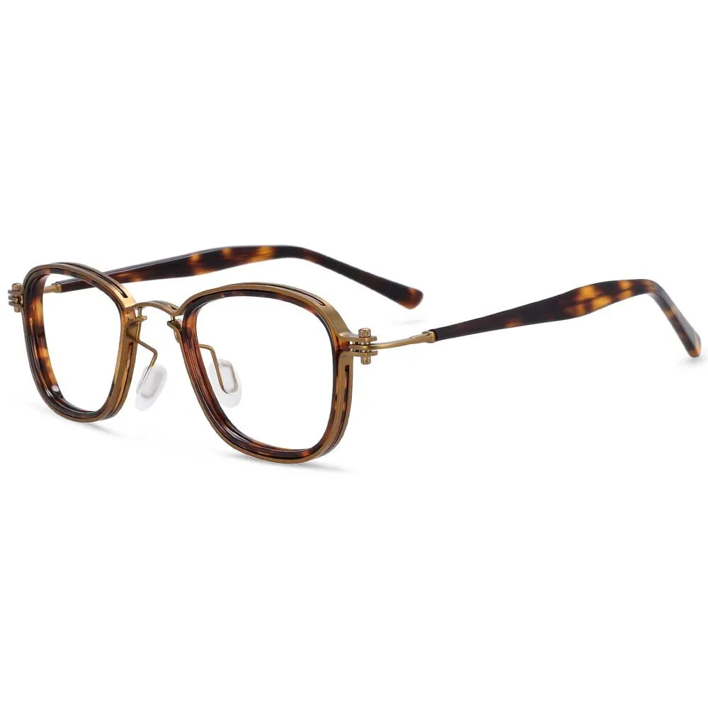 CCspace Unisex Full Rim Square Round Acetate Alloy Steampunk Frame Eyeglasses 54227