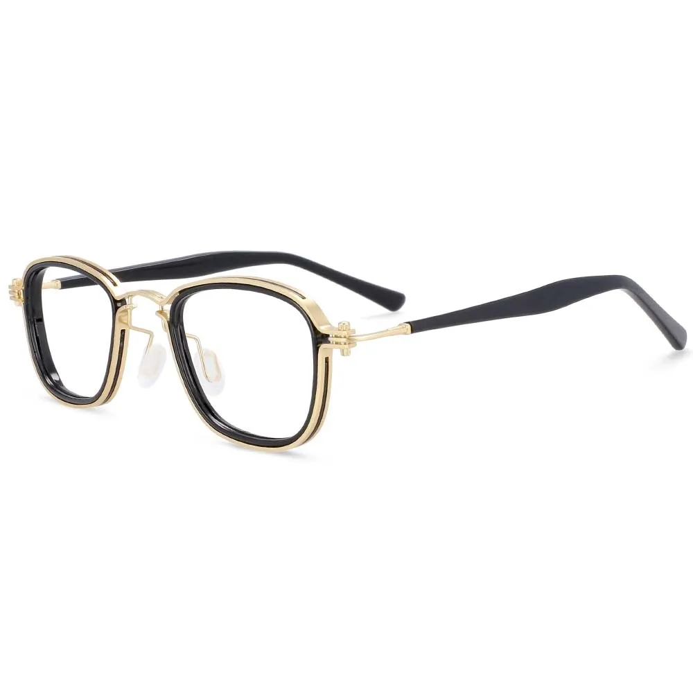 CCspace Unisex Full Rim Square Round Acetate Alloy Steampunk Frame Eyeglasses 54227