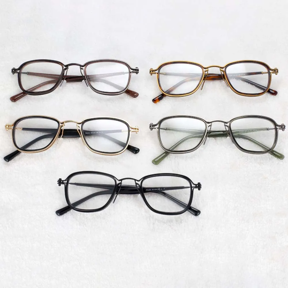 CCspace Unisex Full Rim Square Round Acetate Alloy Steampunk Frame Eyeglasses 54227