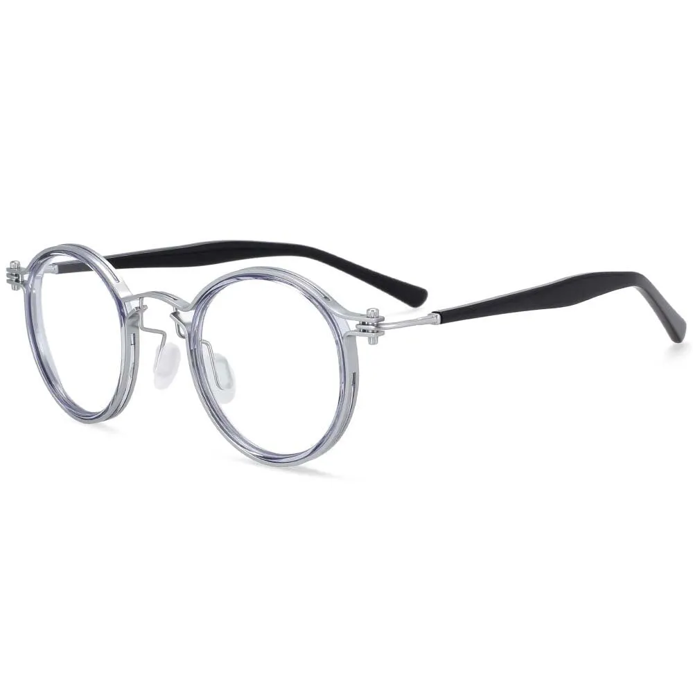 CCspace Unisex Full Rim Square Round Acetate Alloy Steampunk Frame Eyeglasses 54227