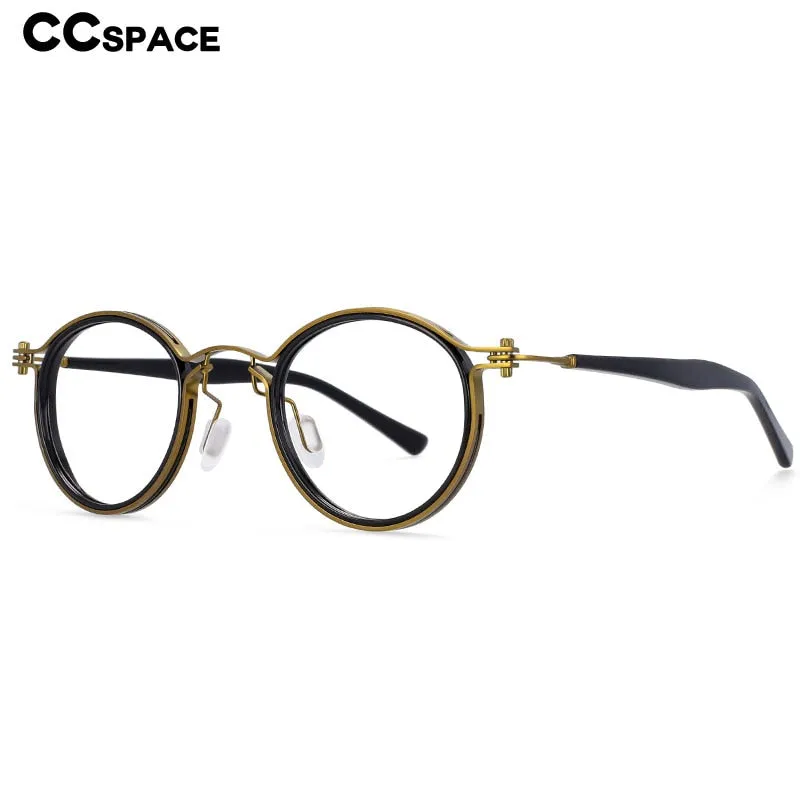 CCspace Unisex Full Rim Square Round Acetate Alloy Steampunk Frame Eyeglasses 54227
