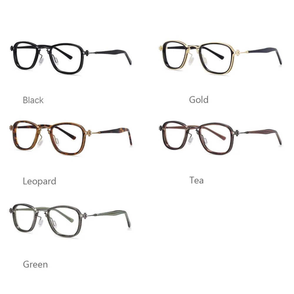 CCspace Unisex Full Rim Square Round Acetate Alloy Steampunk Frame Eyeglasses 54227