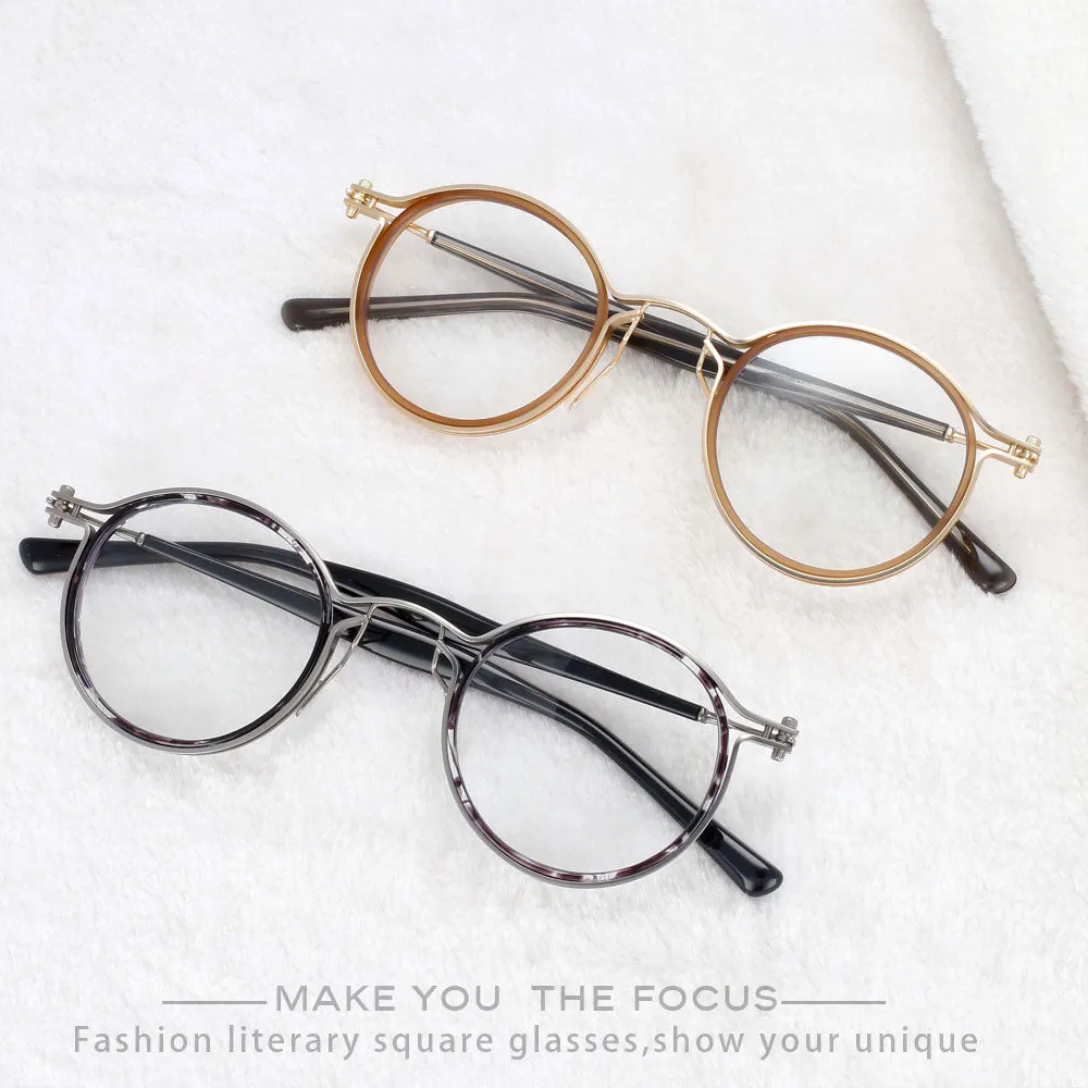 CCspace Unisex Full Rim Square Round Acetate Alloy Steampunk Frame Eyeglasses 54227
