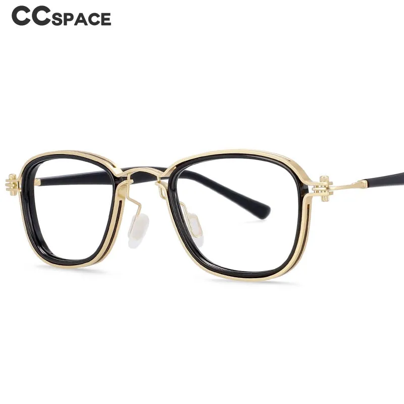 CCspace Unisex Full Rim Square Round Acetate Alloy Steampunk Frame Eyeglasses 54227