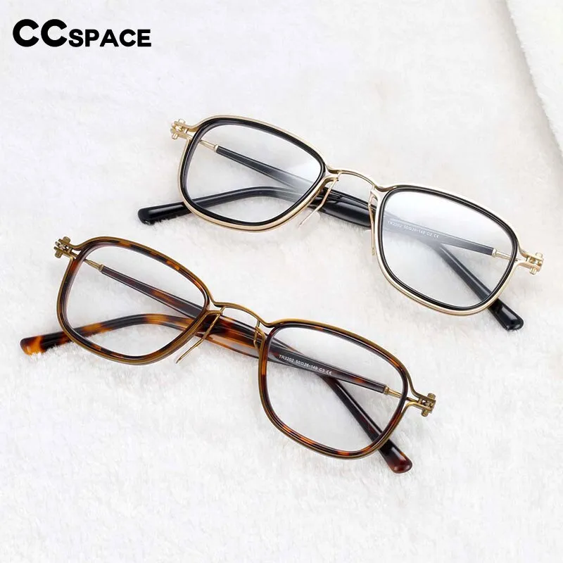 CCspace Unisex Full Rim Square Round Acetate Alloy Steampunk Frame Eyeglasses 54227