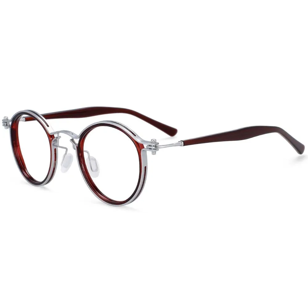 CCspace Unisex Full Rim Square Round Acetate Alloy Steampunk Frame Eyeglasses 54227