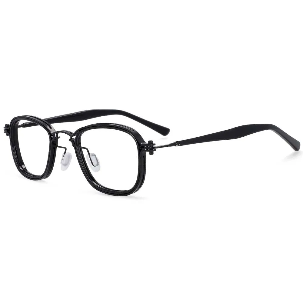 CCspace Unisex Full Rim Square Round Acetate Alloy Steampunk Frame Eyeglasses 54227