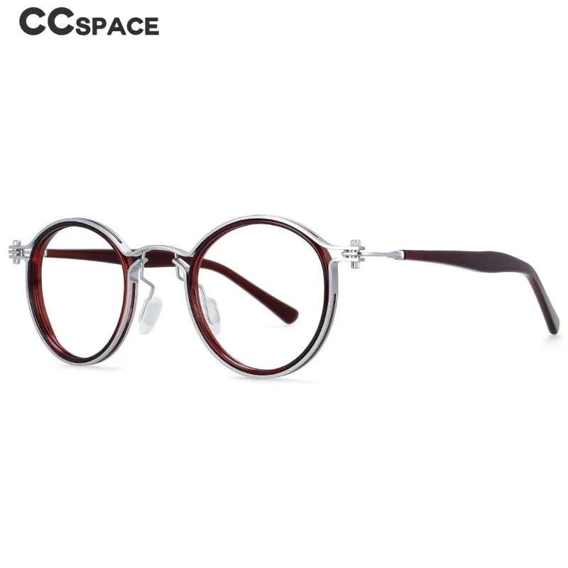 CCspace Unisex Full Rim Square Round Acetate Alloy Steampunk Frame Eyeglasses 54227