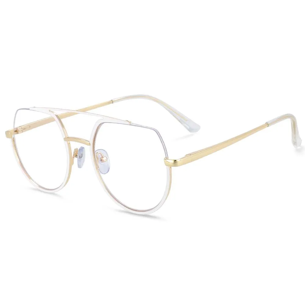 CCspace Unisex Semi Rim Oversized Round Double Bridge Alloy Eyeglasses 54071