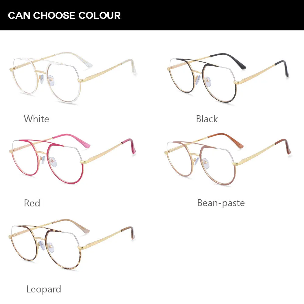 CCspace Unisex Semi Rim Oversized Round Double Bridge Alloy Eyeglasses 54071