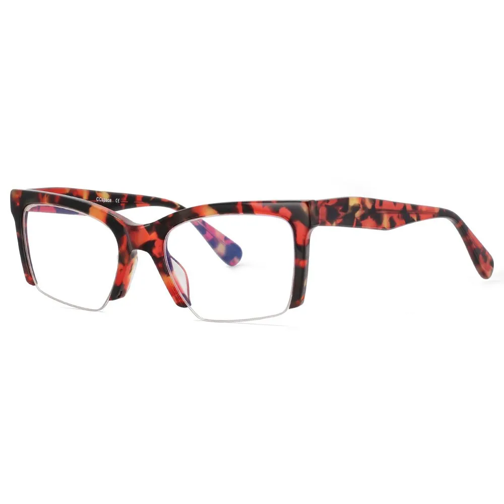CCspace Unisex Semi Rim Square Acetate Frame Eyeglasses 49409