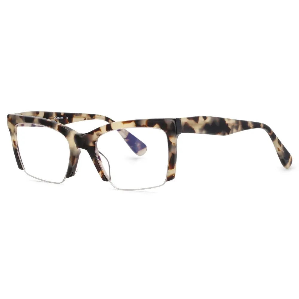CCspace Unisex Semi Rim Square Acetate Frame Eyeglasses 49409