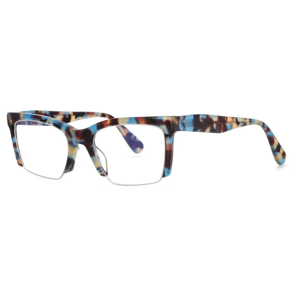 CCspace Unisex Semi Rim Square Acetate Frame Eyeglasses 49409