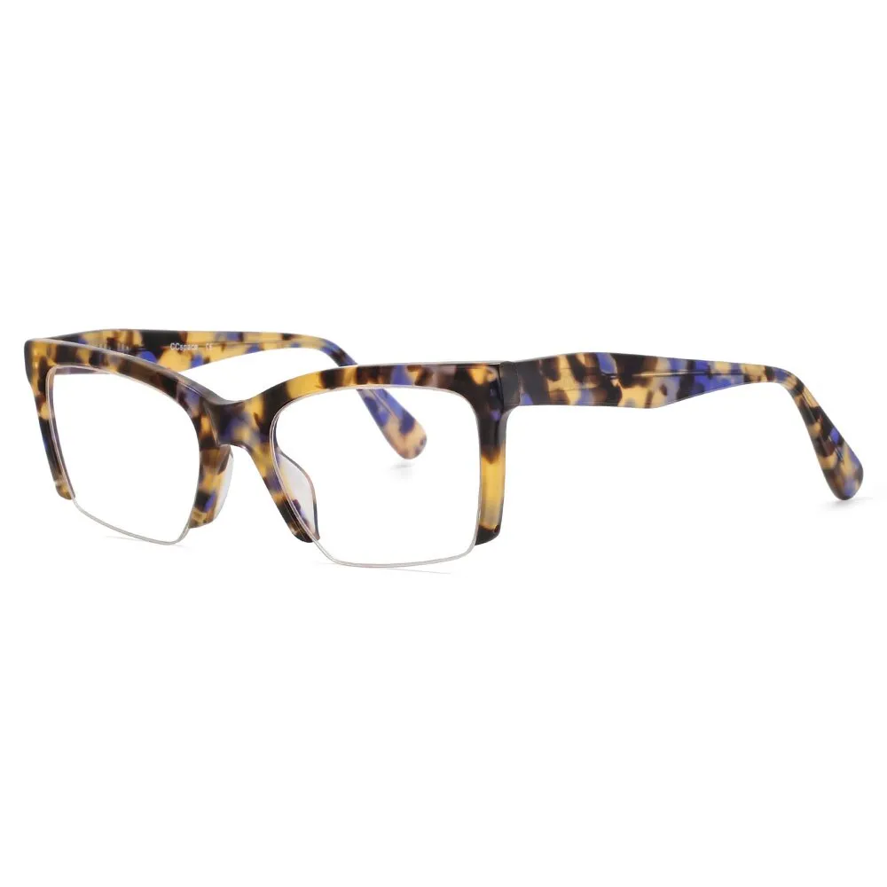 CCspace Unisex Semi Rim Square Acetate Frame Eyeglasses 49409
