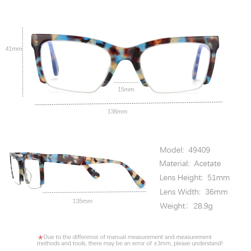CCspace Unisex Semi Rim Square Acetate Frame Eyeglasses 49409
