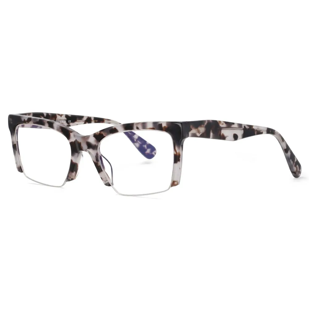 CCspace Unisex Semi Rim Square Acetate Frame Eyeglasses 49409