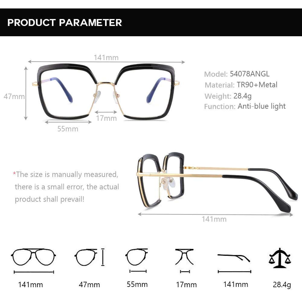 CCspace Unisex Semi Rim Square Tr 90 Titanium Frame Eyeglasses 54078