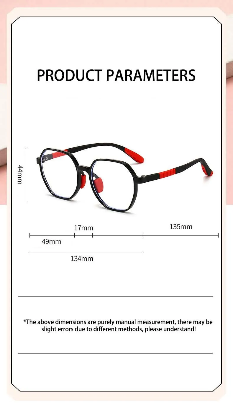 CCspace Unisex Youth Full Rim Polygon Tr 90 Silicone Eyeglasses 54667