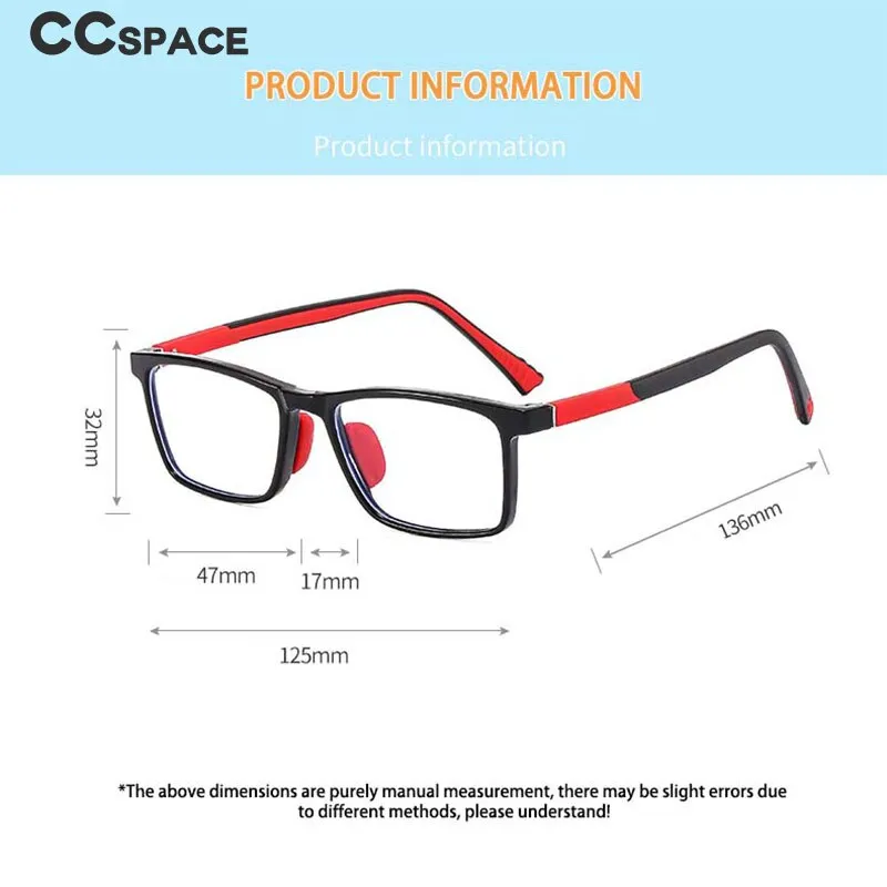 CCspace Unisex Youth Full Rim Square Silicone Eyeglasses 54670