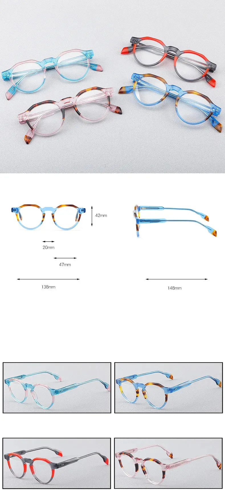 CCspace Women's Full Rim Flat Top Round Acetate Eyeglasses 56910