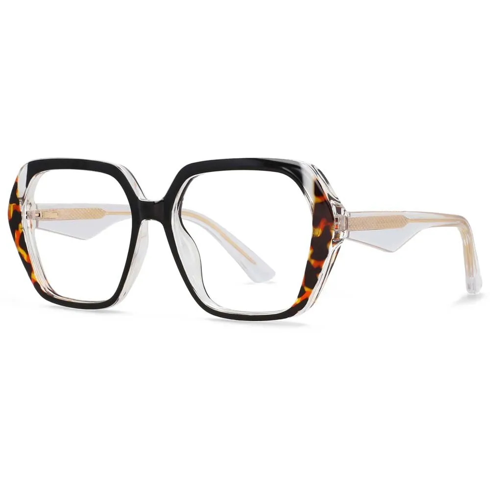 CCspace Women's Full Rim Irregular Square Tr 90 Titanium Eyeglasses 55340