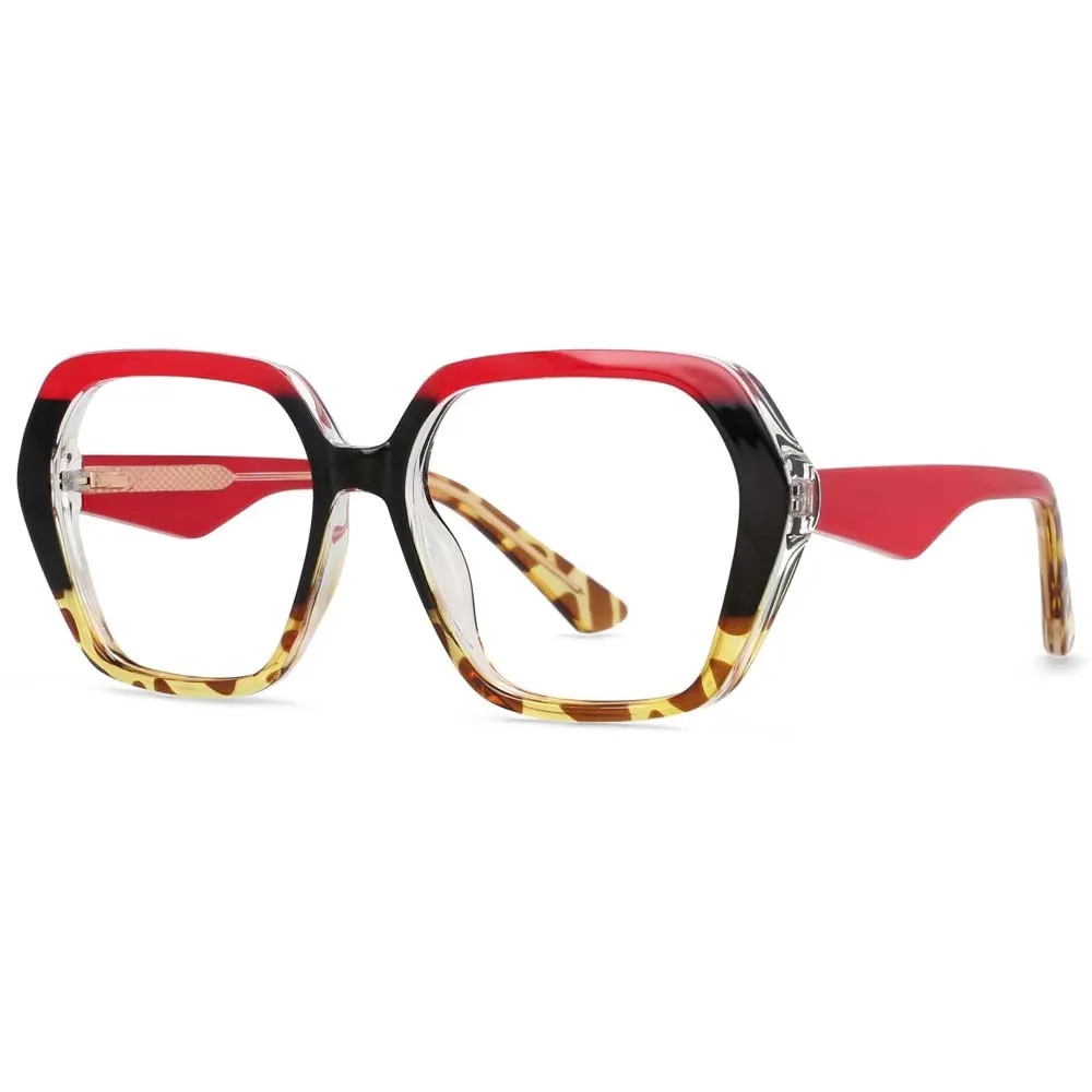 CCspace Women's Full Rim Irregular Square Tr 90 Titanium Eyeglasses 55340