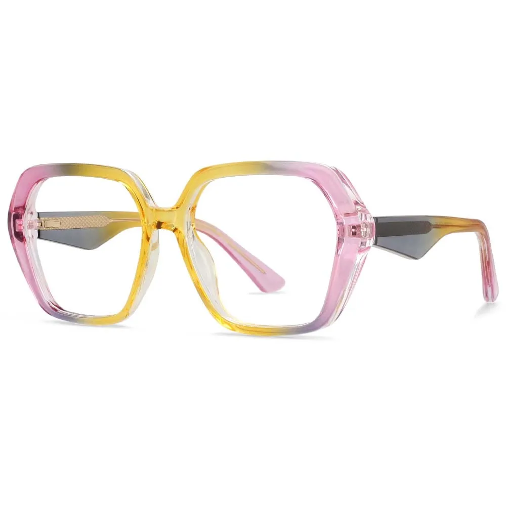 CCspace Women's Full Rim Irregular Square Tr 90 Titanium Eyeglasses 55340