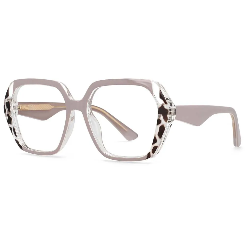 CCspace Women's Full Rim Irregular Square Tr 90 Titanium Eyeglasses 55340