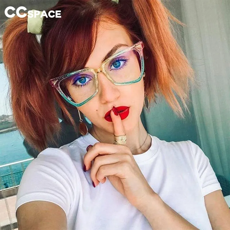 CCspace Women's Full Rim Oversized Square Tr 90 Titanium Frame Eyeglasses  53838