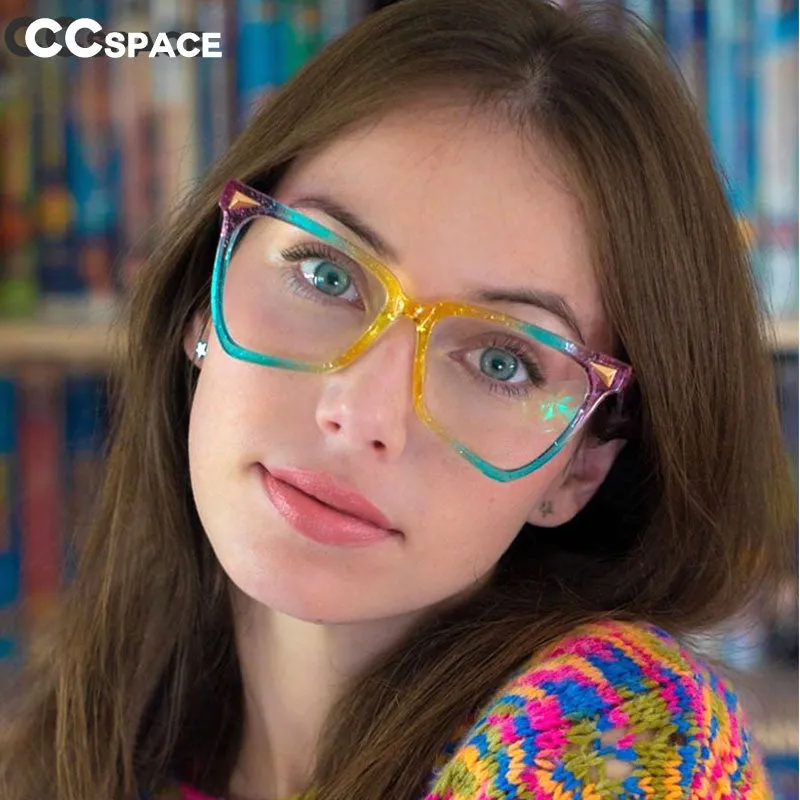 CCspace Women's Full Rim Oversized Square Tr 90 Titanium Frame Eyeglasses  53838