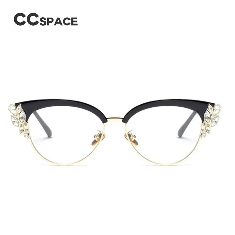 CCspace Women's Full Rim Rhinestone Cat Eye Alloy Frame Eyeglasses 45120