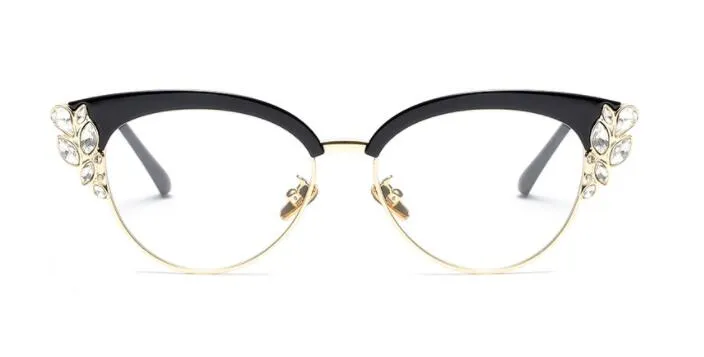 CCspace Women's Full Rim Rhinestone Cat Eye Alloy Frame Eyeglasses 45120