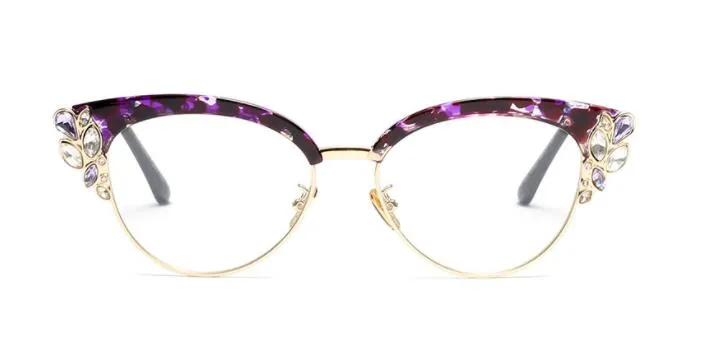 CCspace Women's Full Rim Rhinestone Cat Eye Alloy Frame Eyeglasses 45120